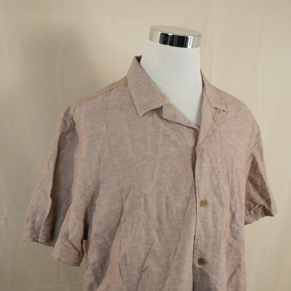 Banana Republic XL Loop Collar Lounge Shirt Brown Linen Blend Short Sleeve Mens